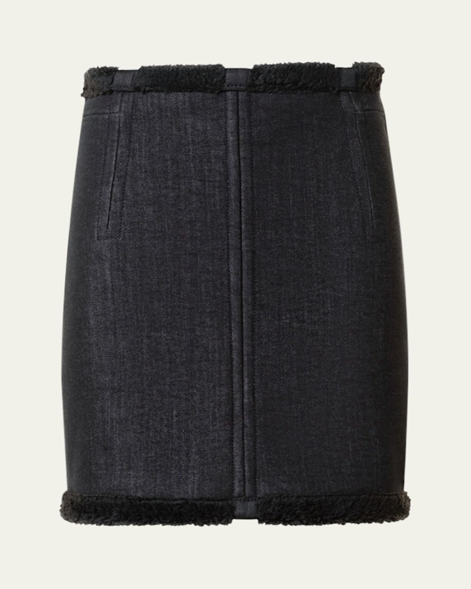 Denim Mini Skirt with Faux Fur Bonding